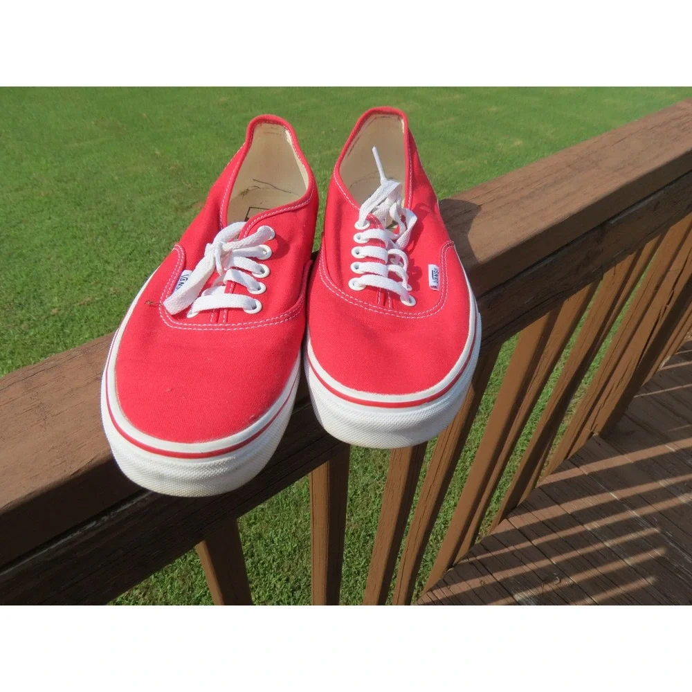 Vans Authentic Sneakers Mens 8.5 Red Low Top Canvas Lace Up Shoes
